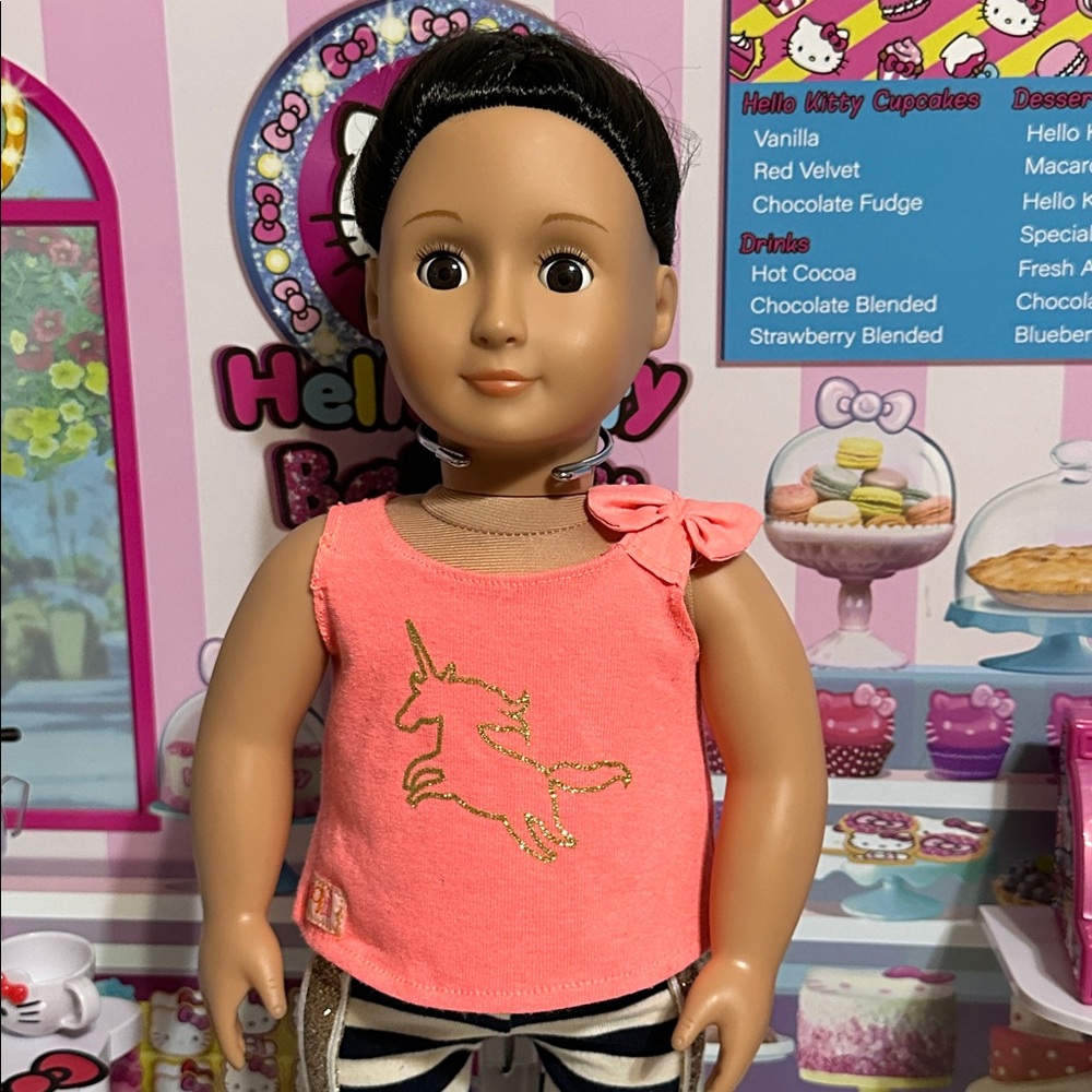 Our Generation 18” Doll wearing True Sparkle Unicorn Outfit
